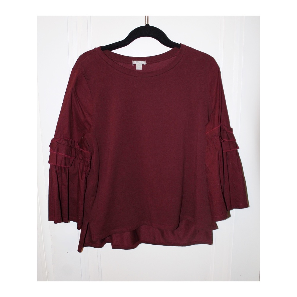 Burgundy Top With Ruffled Sleeves